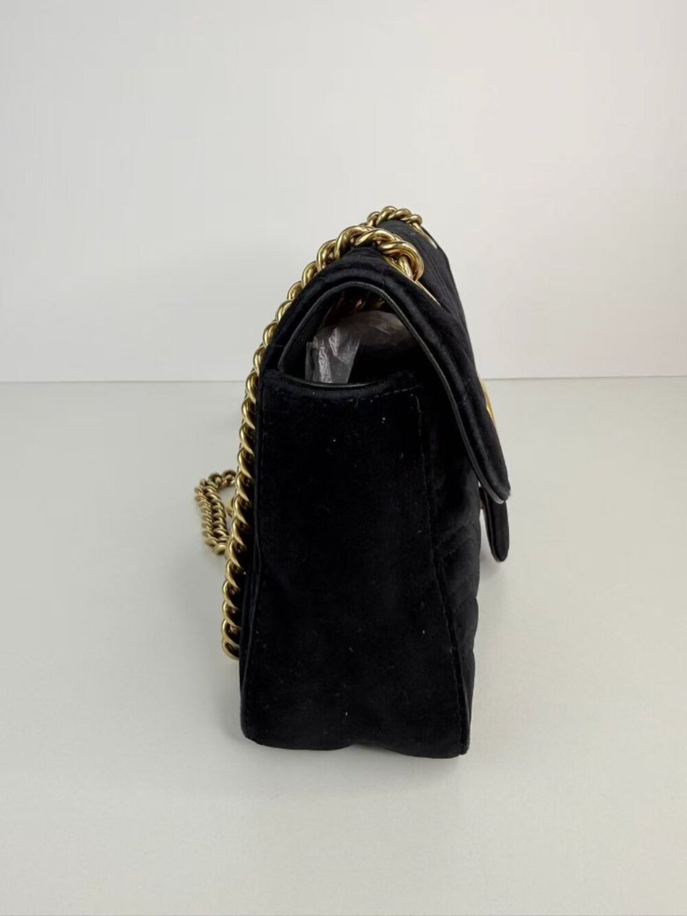 Gucci GG Marmont Small Black Velvet Matelassé Shoulder Crossbody Chain Bag - Picture 4 of 13